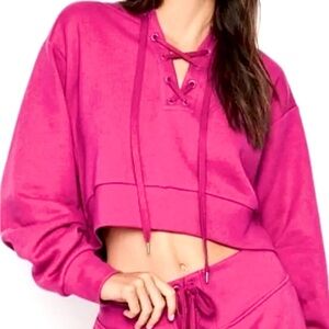 Victoria’s Secret Magenta Lace Up Cropped Cotton Fleece Womens XL Sweatshirt